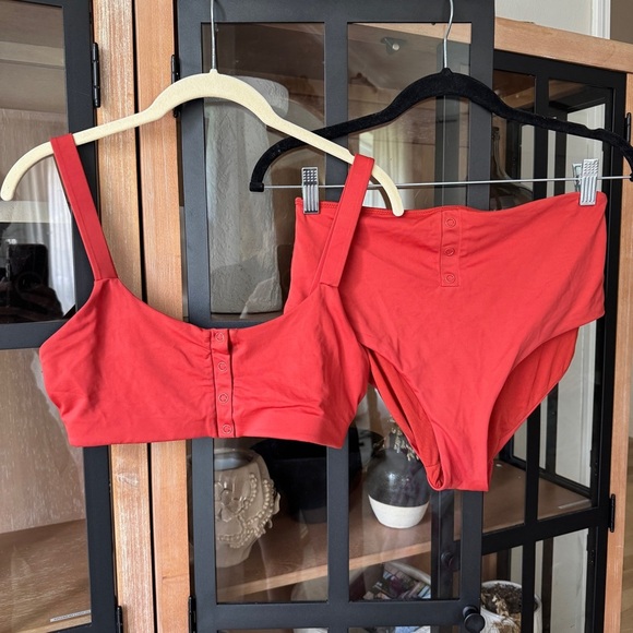 Andie Swim Bikini set The Snap scoop top high rise Bottom Eco Nylon Chili Pepper - Picture 1 of 13